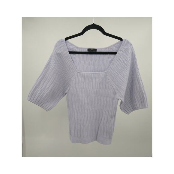 J. Crew T-Shirt Top XL Square Neck Elbow Sleeve Ribbed Stretch Casual Lavender - Picture 7 of 7